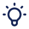 Icon of a light bulb with rays, symbolizing an idea or insight, in dark blue.